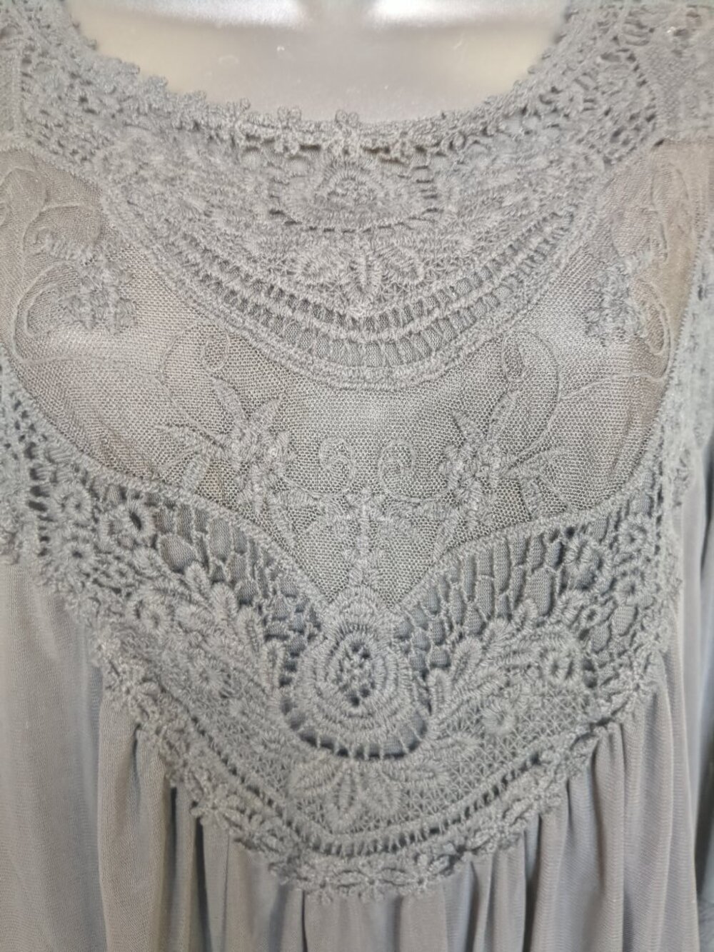 Embroidered Lacey Lined Sheer Long Sleeve Boho Top - Picture 4 of 14